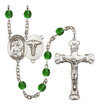 Saint Camillus of Lellis and Nurse Rosary with Emerald Beads