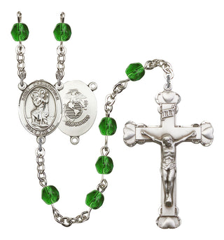 Saint Christopher and Marines Rosary with Emerald Beads