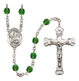 Silver Plated 6mm Fire Polished Saint Francis Xavier Rosary in Emerald