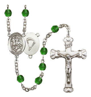 Saint George and Paratrooper Rosary with Emerald Beads