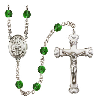 Silver Plated 6mm Fire Polished Saint Gerard Majella Rosary in Emerald