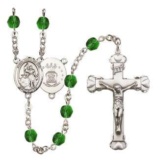 Silver Plated 6mm Fire Polished Saint Joan of Arc / Air Force Rosary in Emerald