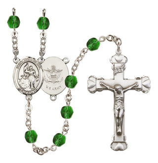 Silver Plated 6mm Fire Polished Saint Joan of Arc / Army Rosary in Emerald