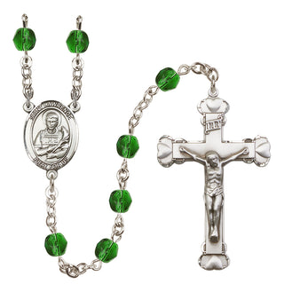 Silver Plated 6mm Fire Polished Saint Lawrence Rosary in Emerald
