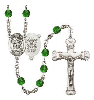 Saint Michael and Navy Rosary with Emerald Beads