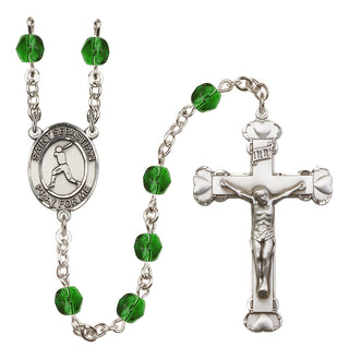 Silver-Plated 6mm Saint Sebastian/Baseball Rosary