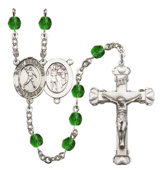 Saint Sebastian and Football Rosary with Emerald Beads