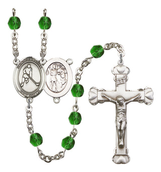 Saint Sebastian and Ice Hockey Rosary with Emerald Beads