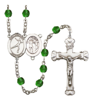 Saint Sebastian and Figure Skating Rosary with Emerald Beads