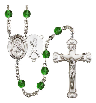 Saint Rita and Baseball Rosary with Emerald Beads