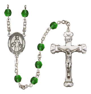 Silver Plated 6mm Fire Polished Saint Nino de Atocha Rosary in Emerald