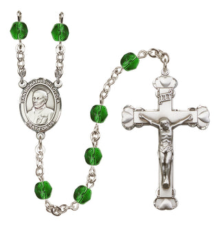 Silver Plated 6mm Fire Polished Saint Ignatius of Loyola Rosary in Emerald