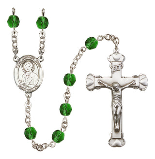 Silver Plated 6mm Fire Polished Saint Dominic Savio Rosary in Emerald