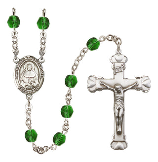 Silver Plated 6mm Fire Polished Saint Marie Magdalen Postel Rosary in Emerald