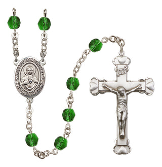 Silver Plated 6mm Fire Polished Corazon Inmaculado de Maria Rosary in Emerald
