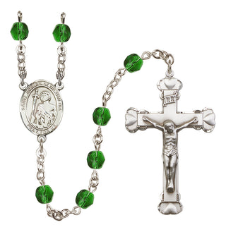 Silver Plated 6mm Fire Polished Saint Adrian of Nicomedia Rosary in Emerald