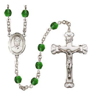 Silver Plated 6mm Fire Polished Saint Josephine Bakhita Rosary in Emerald
