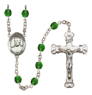 Silver Plated 6mm Fire Polished Blessed Miguel Pro Rosary in Emerald