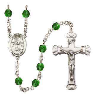 Silver Plated 6mm Fire Polished Saint Daria Rosary in Emerald