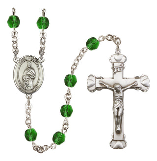Silver Plated 6mm Fire Polished Saint Eligius Rosary in Emerald