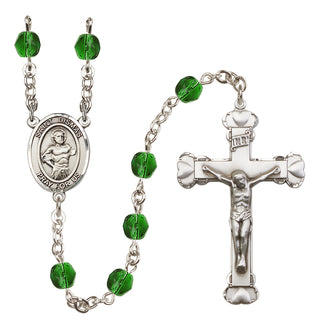 Silver Plated 6mm Fire Polished Saint Dismas Rosary in Emerald
