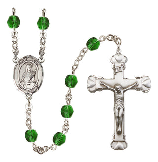Silver Plated 6mm Fire Polished Saint Lucy Rosary in Emerald