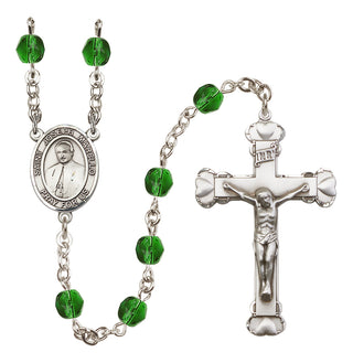 Silver Plated 6mm Fire Polished Saint Joseph Marello Rosary in Emerald