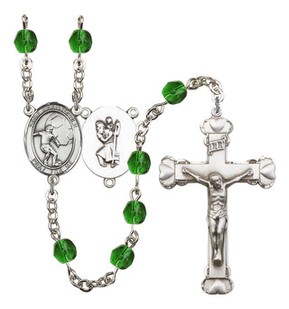 Saint Christopher and Soccer Rosary with Emerald Beads