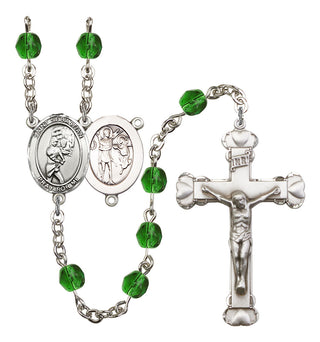 Saint Sebastian and Softball Rosary with Emerald Beads