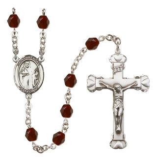 Silver Plated 6mm Fire Polished Saint Brendan the Navigator Rosary in Garnet