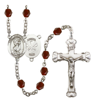 Saint Christopher and Nat'l Guard Rosary with Garnet Beads