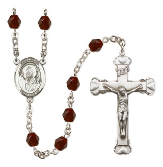 Silver Plated 6mm Fire Polished Saint David of Wales Rosary in Garnet