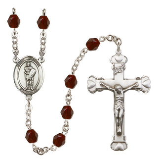Silver Plated 6mm Fire Polished Saint Florian Rosary in Garnet