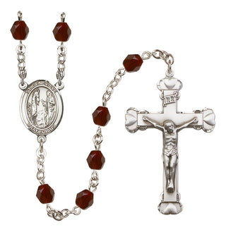 Silver Plated 6mm Fire Polished Saint Genevieve Rosary in Garnet