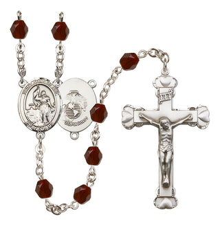 Silver Plated 6mm Fire Polished Saint Joan of Arc / Marines Rosary in Garnet