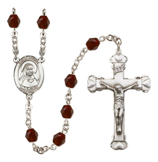 Silver Plated 6mm Fire Polished Saint Louise de Marillac Rosary in Garnet