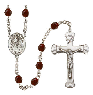 Silver Plated 6mm Fire Polished Saint Margaret Mary Alacoque Rosary in Garnet