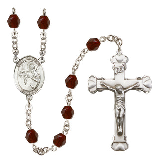 Silver Plated 6mm Fire Polished Saint Matthew the Apostle Rosary in Garnet