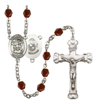 Saint Michael and Marines Rosary with Garnet Beads