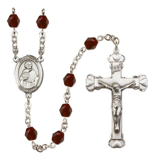 Silver Plated 6mm Fire Polished Saint Philip the Apostle Rosary in Garnet