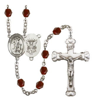 Guardian Angel and Navy Rosary with Garnet Beads