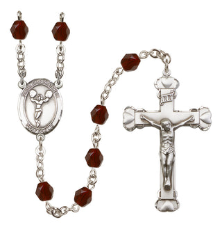 Silver Plated 6mm Fire Polished Saint Christopher/Cheerleading Rosary in Garnet