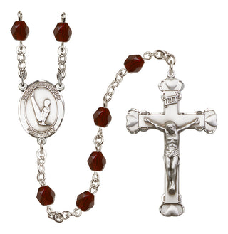 Silver Plated 6mm Fire Polished Saint Christopher/Gymnastics Rosary in Garnet