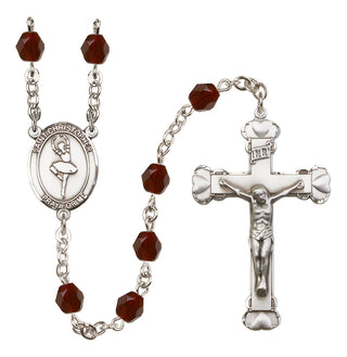 Silver Plated 6mm Fire Polished Saint Christopher/Dance Rosary in Garnet