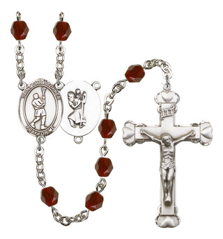 Saint Christopher and Lacrosse Rosary with Garnet Beads