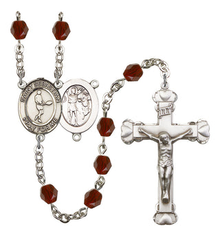 Saint Sebastian and Tennis Rosary with Garnet Beads