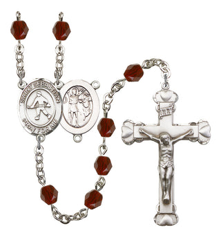 Saint Sebastian and Field Hockey Rosary with Garnet Beads