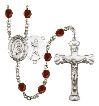 Saint Rita and Baseball Rosary with Garnet Beads