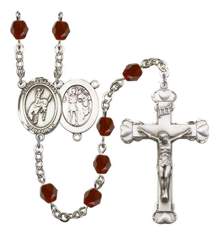 Saint Sebastian and Rodeo Rosary with Garnet Beads