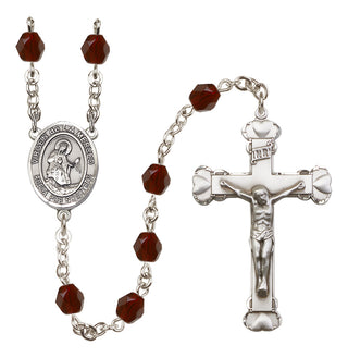 Silver Plated 6mm Fire Polished Virgen de la Merced Rosary in Garnet